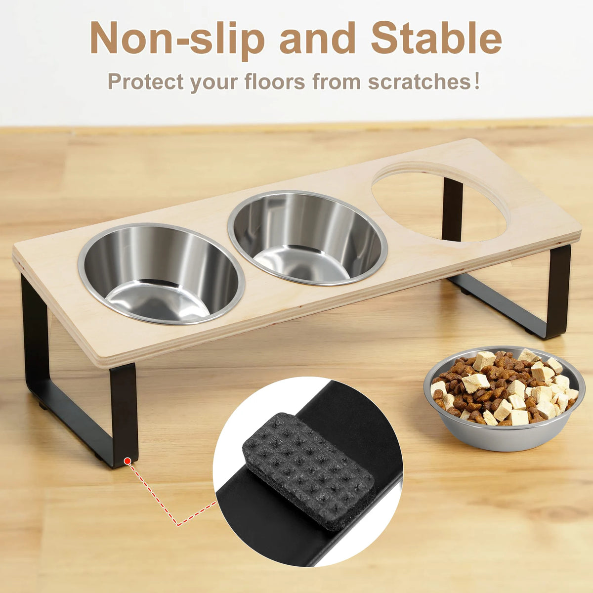 Elevated Pet Feeding Station – 3 Stainless Steel Bowls with 15° Tilted Stand